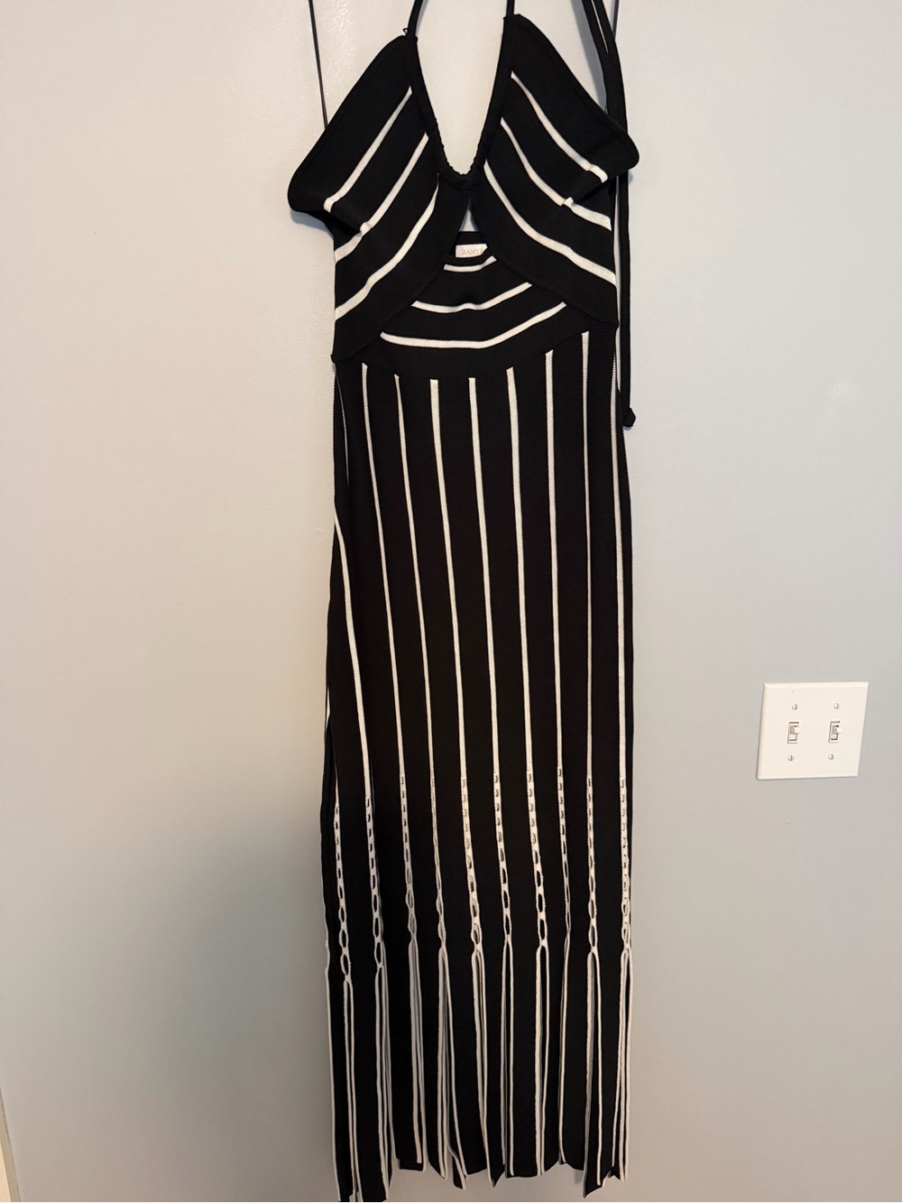 Ramy Brook Black and White Striped Halter Maxi Dress